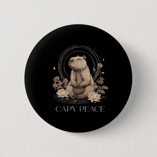 Badge Rond 5 Cm Capyra Peace Cute Yoga  (Devant)
