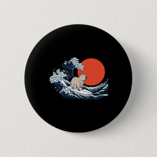 Badge Rond 5 Cm Capyra Surfant Grande Vague Esthétique Japonaise L