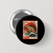 Badge Rond 5 Cm Capyzilla _ Kanagwa Wave Japan _ Cool Rodent Capyb (Devant & derrière)