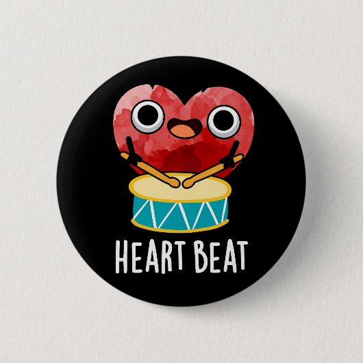 Badge Rond 5 Cm Cardiaque Beat Funny Coeur Drummer Pun Dark BG (Devant)