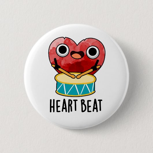 Badge Rond 5 Cm Cardiaque Beat Funny Heart Drummer Pun (Devant)