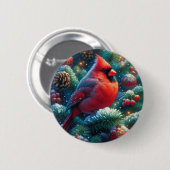 Badge Rond 5 Cm Cardinal de Noël/hiver (Devant & derrière)
