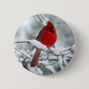 Badge Rond 5 Cm Cardinal rouge dans le bouton de neige