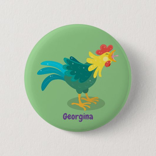 Badge Rond 5 Cm Caricature amusante du coq à rames (Devant)