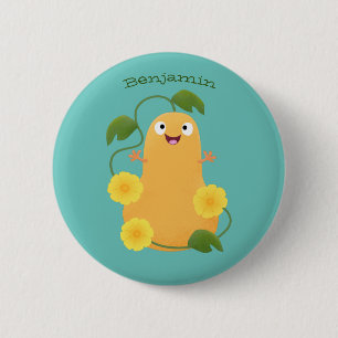Badge Rond 5 Cm Caricature citrouille gourde en beuret joyeux