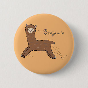 Badge Rond 5 Cm Caricature d'alpaga brun joli