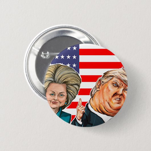 Badge Rond 5 Cm Caricature d'atout et de Hillary (Devant & derrière)