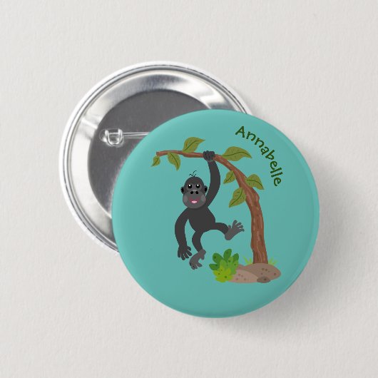 Badge Rond 5 Cm Caricature de bébé gorille joyeux (Devant & derrière)