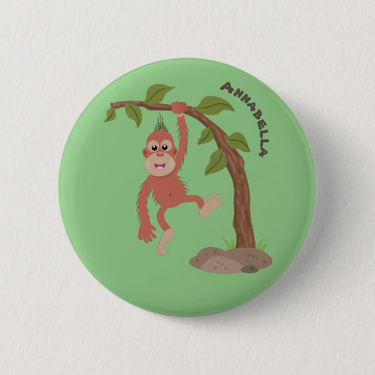 Badge Rond 5 Cm Caricature de bébé orangoutan joyeux (Devant)