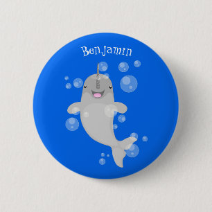 Badge Rond 5 Cm Caricature de bulles de narval joyeux