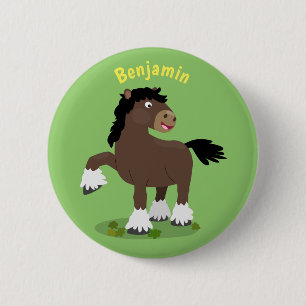 Badge Rond 5 Cm Caricature de cheval de trait de Cute Clydesdale