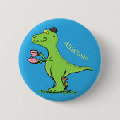 Badge Rond 5 Cm Caricature de dinosaure vert t rex (Devant)