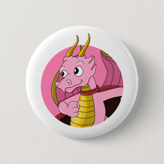 Badge Rond 5 Cm Caricature de dragon rose (Devant)