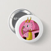 Badge Rond 5 Cm Caricature de dragon rose (Devant & derrière)