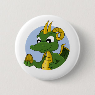 Badge Rond 5 Cm Caricature de dragon vert