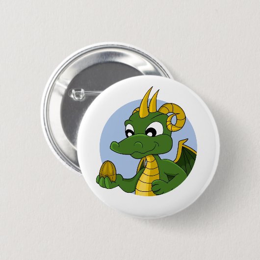 Badge Rond 5 Cm Caricature de dragon vert (Devant & derrière)