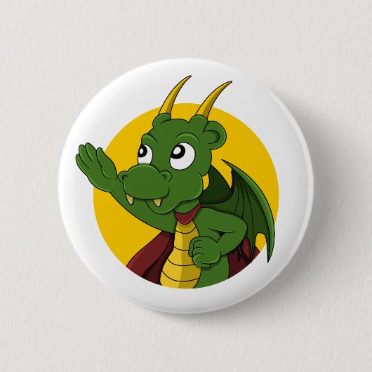 Badge Rond 5 Cm Caricature de dragon vert (Devant)