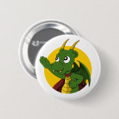 Badge Rond 5 Cm Caricature de dragon vert (Devant & derrière)