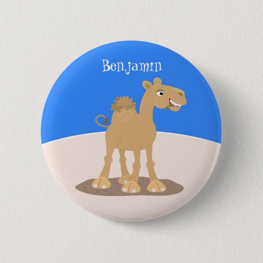 Badge Rond 5 Cm Caricature de dromadaire joyeux et souriant (Devant)