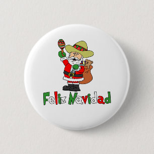 Badge Rond 5 Cm Caricature de Feliz Navidad Père Noël Sombrero M