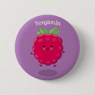 Badge Rond 5 Cm Caricature de framboise très heureuse