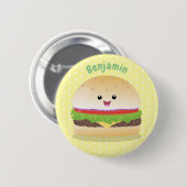 Badge Rond 5 Cm Caricature de hamburger kawaii joyeux (Devant & derrière)