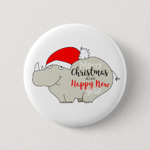 Badge Rond 5 Cm Caricature de joli rhinocéros amusant Noël