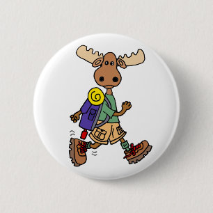 Badge Rond 5 Cm Caricature de Moose Hiker