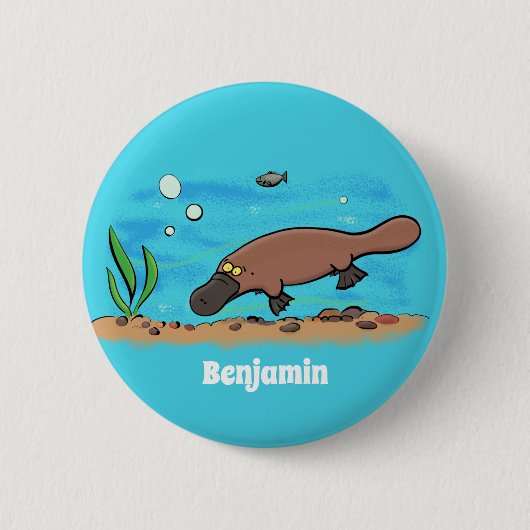 Badge Rond 5 Cm Caricature de natation de Cute platypus (Devant)