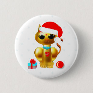 Badge Rond 5 Cm Caricature de Noël pour chatte kitty