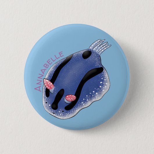 Badge Rond 5 Cm Caricature de nudibranche bleu mignon (Devant)