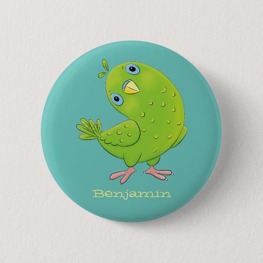 Badge Rond 5 Cm Caricature de perruche verte curieuse (Devant)