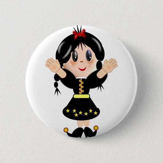 Badge Rond 5 Cm Caricature de petite fille très heureuse (Devant)