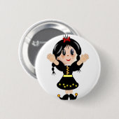 Badge Rond 5 Cm Caricature de petite fille très heureuse (Devant & derrière)