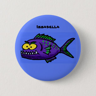 Badge Rond 5 Cm Caricature de poisson de Piranha
