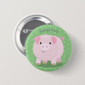 Badge Rond 5 Cm Caricature de porc mignon rose pot vendue (Devant & derrière)