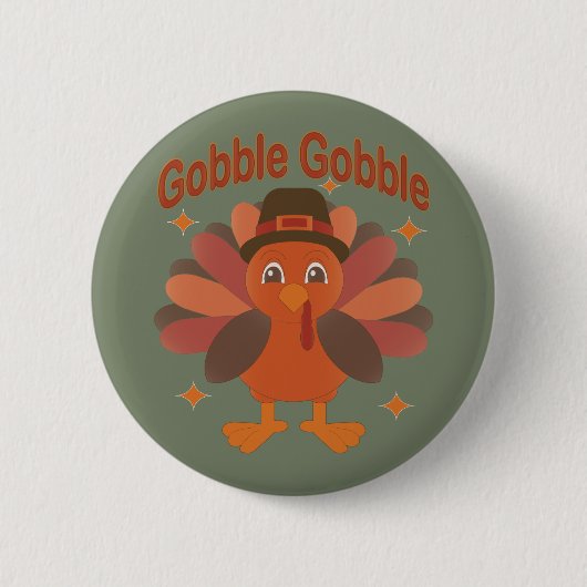 Badge Rond 5 Cm Caricature de Turquie Thanksgiving - "Gobble Gobbl (Devant)