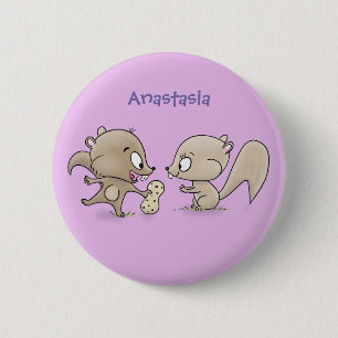 Badge Rond 5 Cm Caricature d'écureuils marrants