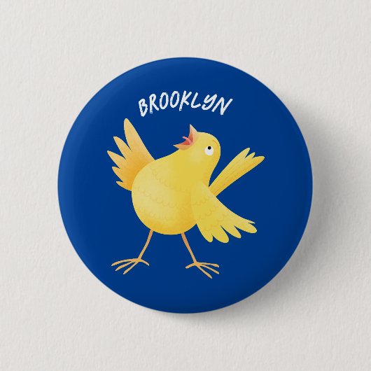 Badge Rond 5 Cm Caricature d'oiseau canari jaune chantant mignon (Devant)