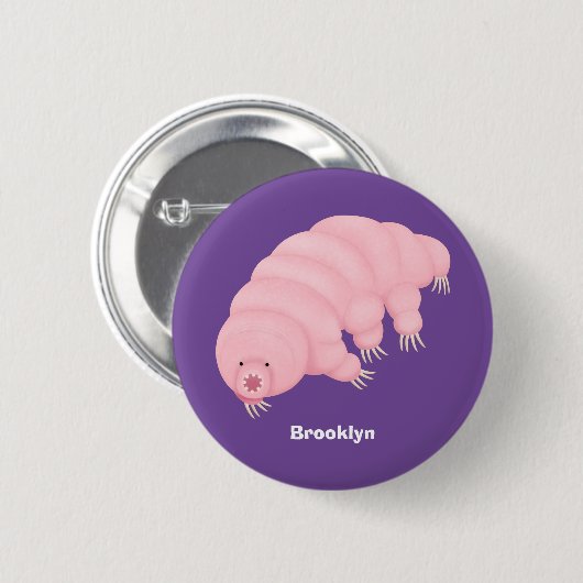 Badge Rond 5 Cm Caricature d'ours d'eau tardigrade rose mignon (Devant & derrière)