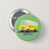 Badge Rond 5 Cm Caricature du bus scolaire jaune joyeux (Devant & derrière)