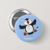 Badge Rond 5 Cm Caricature en bleu bouffin joyeux (Devant & derrière)