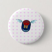Badge Rond 5 Cm Caricature en petite chaussure ailée et coeurs ros (Devant)