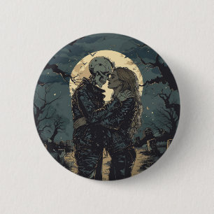Badge Rond 5 Cm Caricature gothique romantique d'un squelette et d