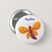 Badge Rond 5 Cm Caricature joli papillon orange (Devant & derrière)
