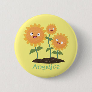 Badge Rond 5 Cm Caricature joli tournesol souriant illustration