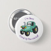 Badge Rond 5 Cm Caricature joli tracteur vert joyeux  (Devant & derrière)