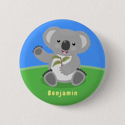 Badge Rond 5 Cm Caricature joyeux koala agitant (Devant)