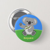 Badge Rond 5 Cm Caricature joyeux koala agitant (Devant & derrière)