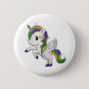 Badge Rond 5 Cm Caricature mignonne Mardi Gras Unicorn Pegasus